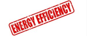 Red rectangular stamp with distressed borders displaying the text 'ENERGY EFFICIENCY' in bold capital letters.